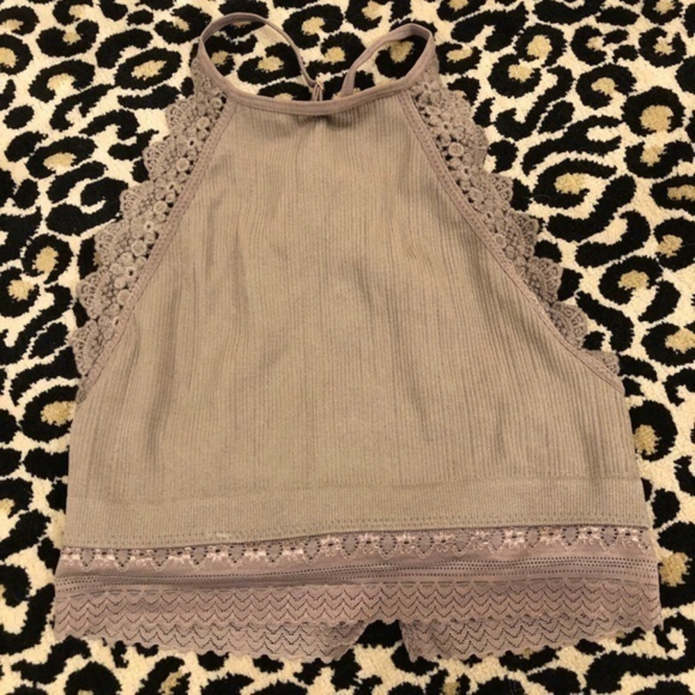 Taupe lace and cotton tank/bralette